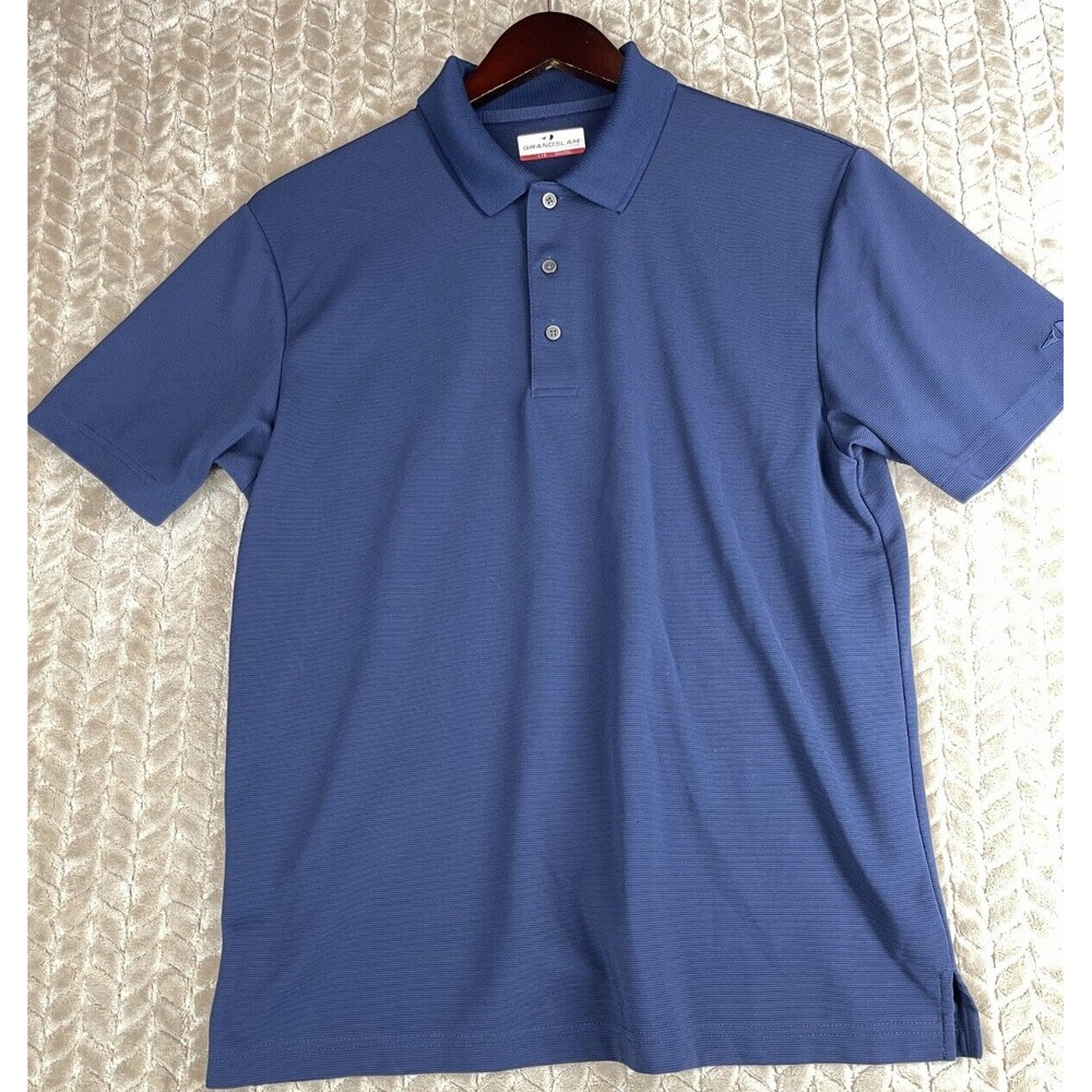 Grand Slam Polo Mens Large Blue Short Sleeve Performance Golf Shirt